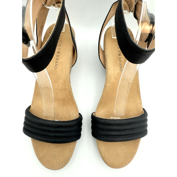 Lucky Brand Womens Kellio Sandal Size Taupe Leather Wedge Heel Ankle Strap 7.5 - Picture 6 of 6